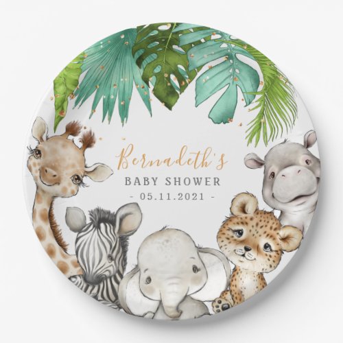 Watercolor Greenery Safari Animals  Baby Shower Paper Plates