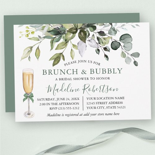 Watercolor Greenery Sage Green Bridal Brunch Invitation