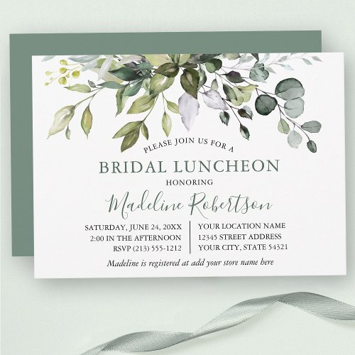 Watercolor Greenery Sage Green Bridal Luncheon Invitation