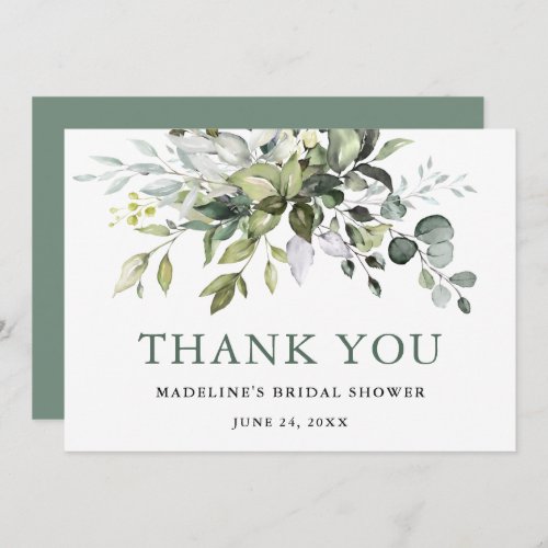 Watercolor Greenery Sage Green Bridal Shower  Thank You Card
