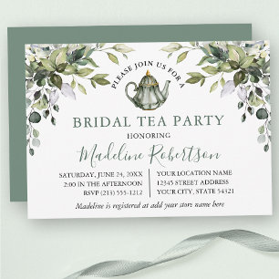Watercolor Greenery Sage Green Bridal Tea Party Invitation