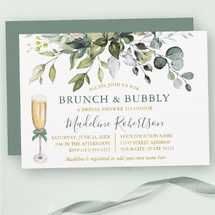 Watercolor Greenery Sage Green Gold Bridal Brunch Invitation