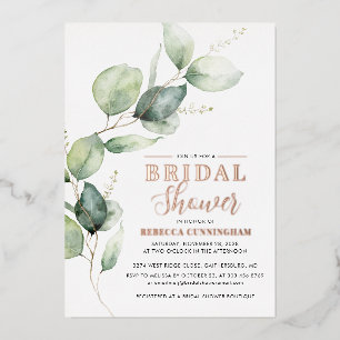 Watercolor Greenery Script Bridal Shower Foil Invitation