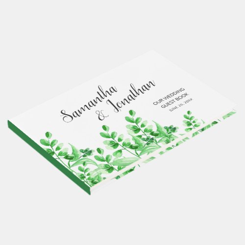 Watercolor Greenery Script Wedding Guest Book