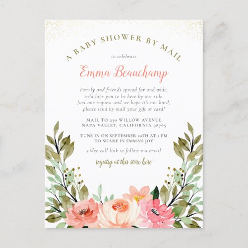 Watercolor Greenery Shower By Mail Baby Shower Invitation Postcard