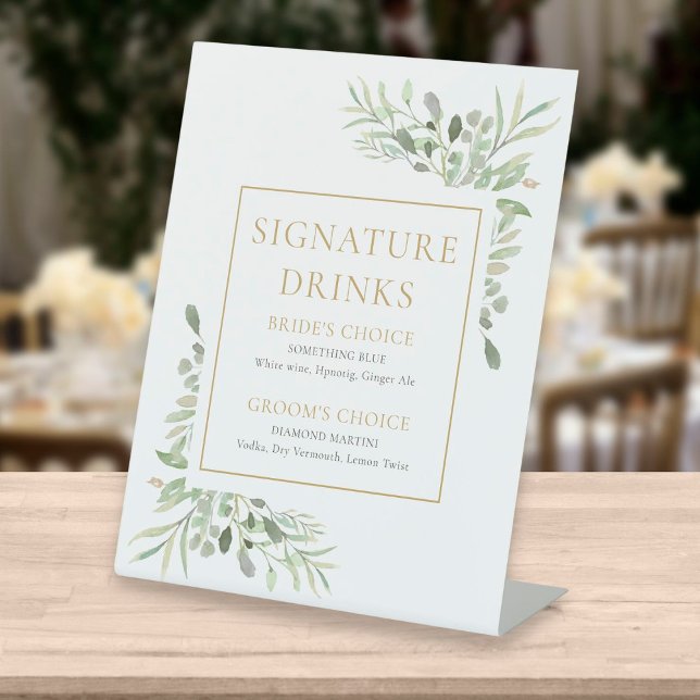 Watercolor Greenery Signature Drinks Pedestal Sign (Creator Uploaded)