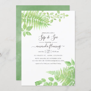 Watercolor Greenery Sip and See Invitation
