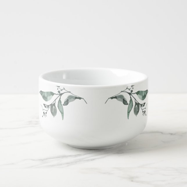 Watercolor Greenery  Soup Mug (Front)