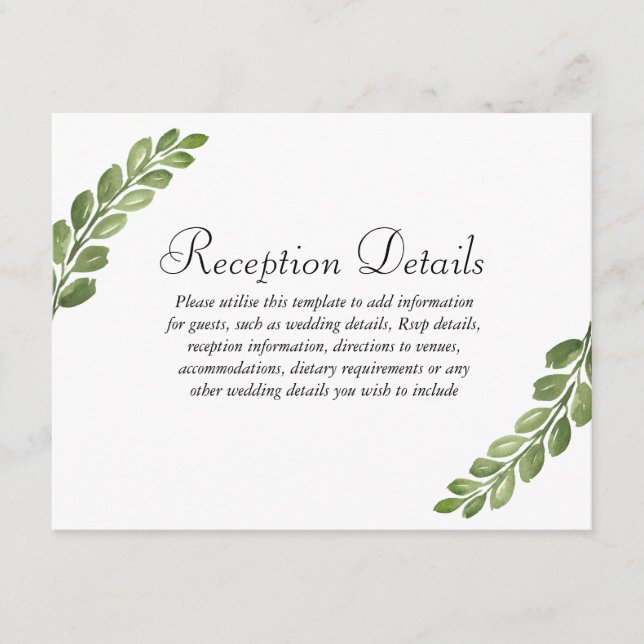 Watercolor Greenery Spring Wedding Details Enclosure Card (Front)