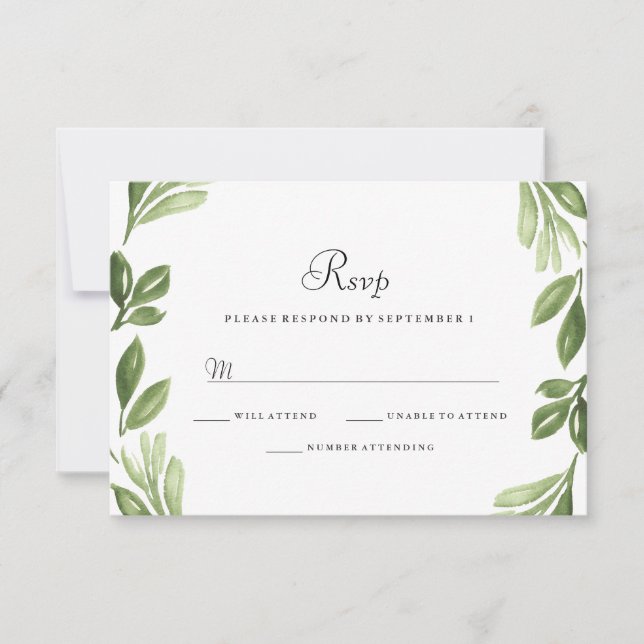 Watercolor Greenery Spring Wedding RSVP Invite (Front)