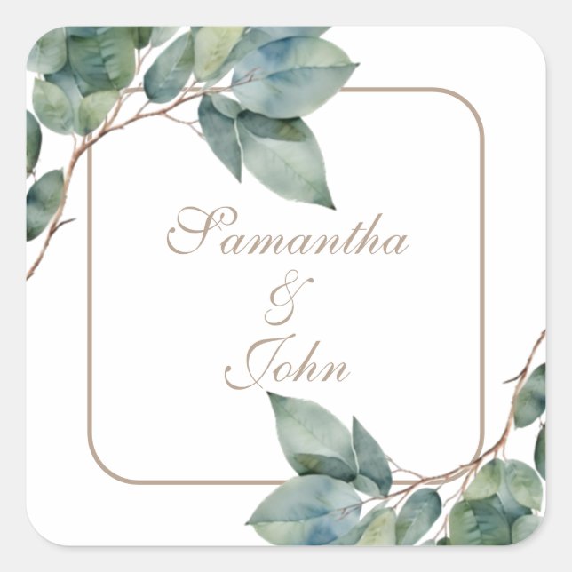 Watercolor greenery square sticker (Front)