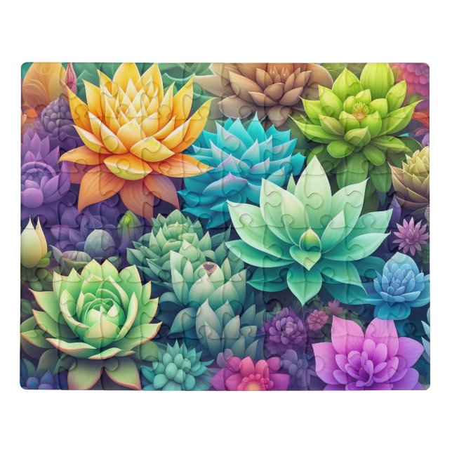 Watercolor Greenery Succulents Collage Jigsaw Puzzle (Puzzle Horizontal)