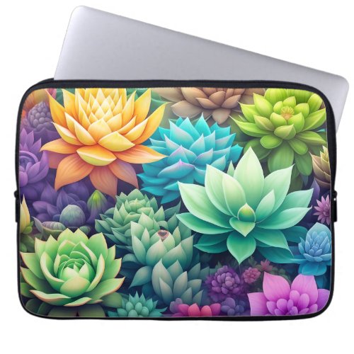 Watercolor Greenery Succulents Collage Laptop Sleeve