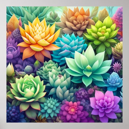 Watercolor Greenery Succulents Collage Poster