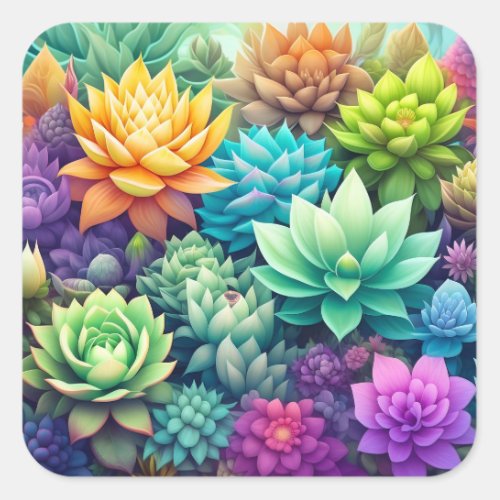 Watercolor Greenery Succulents Collage Square Sticker