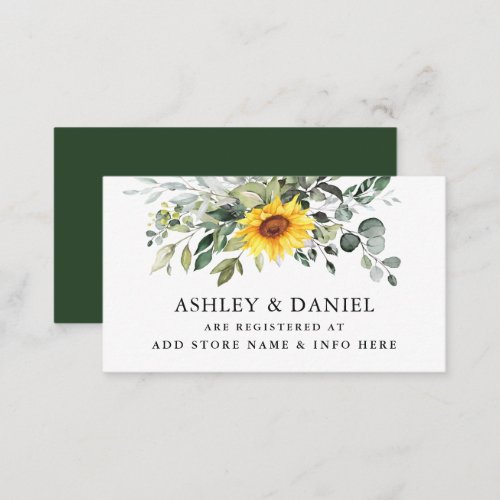 Watercolor Greenery Sunflower Wedding Registry Enclosure Card