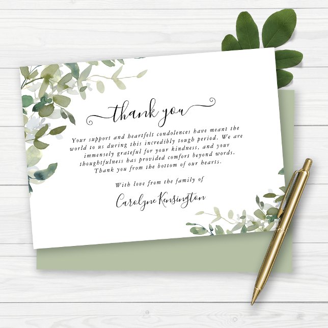 Watercolor Greenery Sympathy Thank You Card (Watercolor Greenery Sympathy Thank You Card)