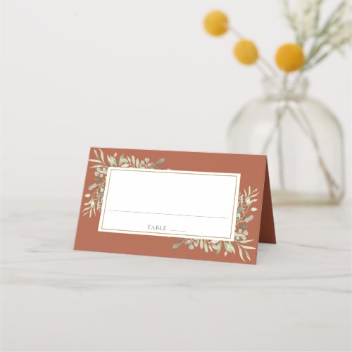Watercolor Greenery Terracotta Wedding Place Card