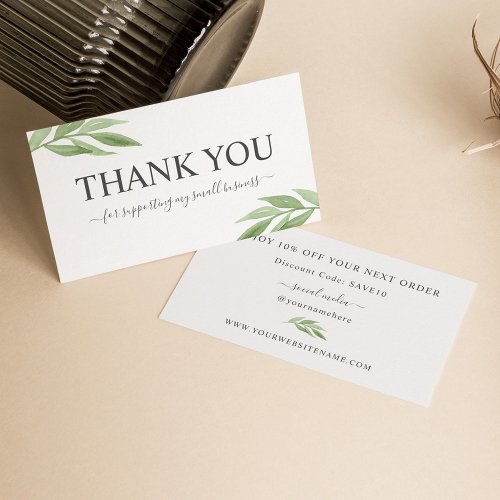 Watercolor Greenery Thank You For Your Order Business Card