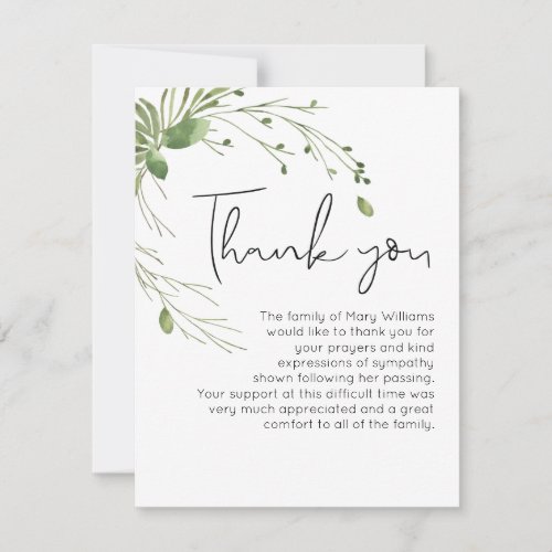 Watercolor Greenery Thank You Note Card