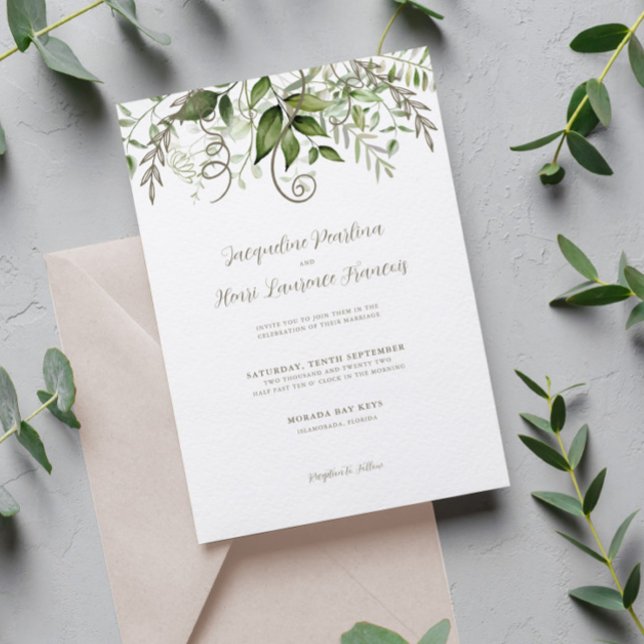 Watercolor Greenery Tropical Leaves Wedding Invitation (Creator Uploaded)