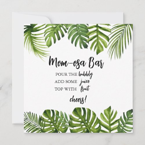 Watercolor Greenery Tropical Momosa Bar Sign Card