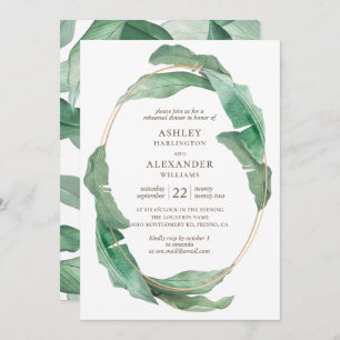 Watercolor greenery. Tropical rehearsal dinner Invitation