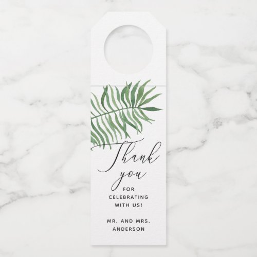 Watercolor greenery tropical wedding thank you bottle hanger tag
