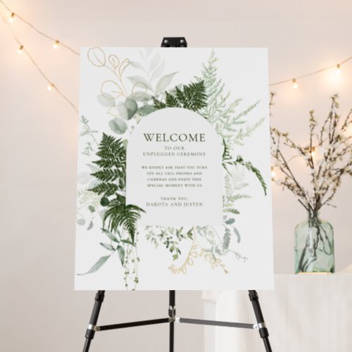 Watercolor Greenery Unplugged Welcome Wedding Sign