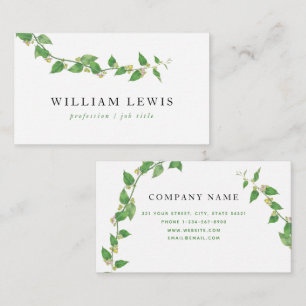 Watercolor Greenery Vines Leaves Minimalist Simple Business Card