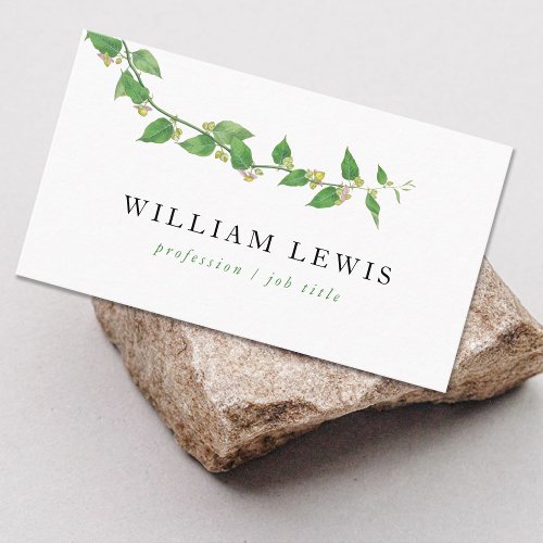Watercolor Greenery Vines Leaves Minimalist Simple Business Card