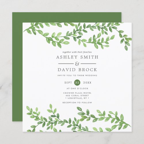 Wedding Invitations 4 Watercolor Greenery Vines Modern Wedding Invitation
