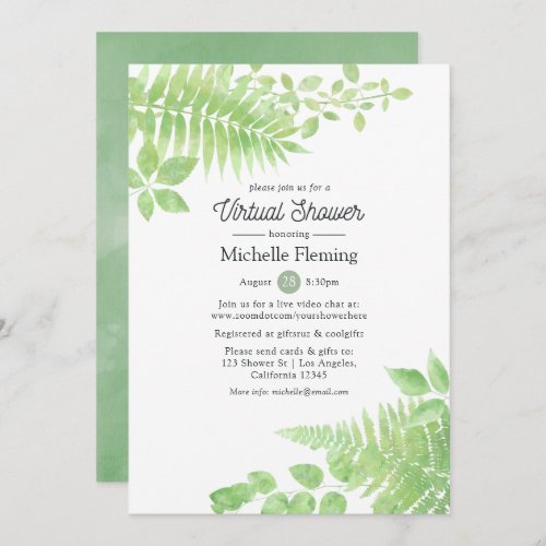 Watercolor Greenery Virtual Bridal or Baby Shower Invitation