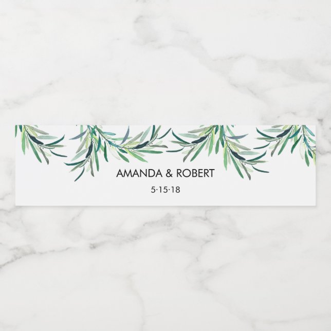 Watercolor Greenery water bottle label (Single Label)