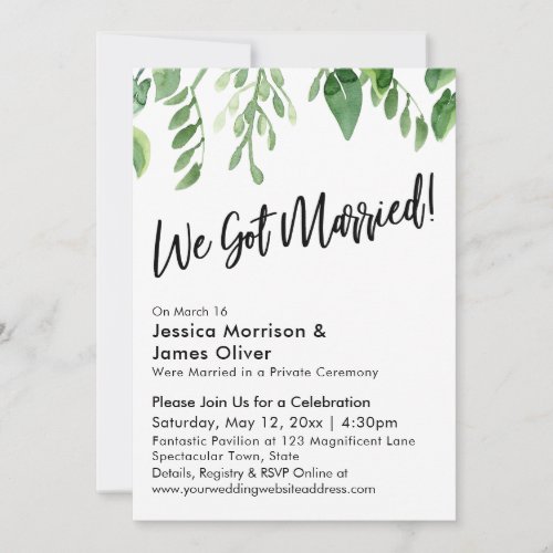 Watercolor Greenery We Got Married Celebration Invitation