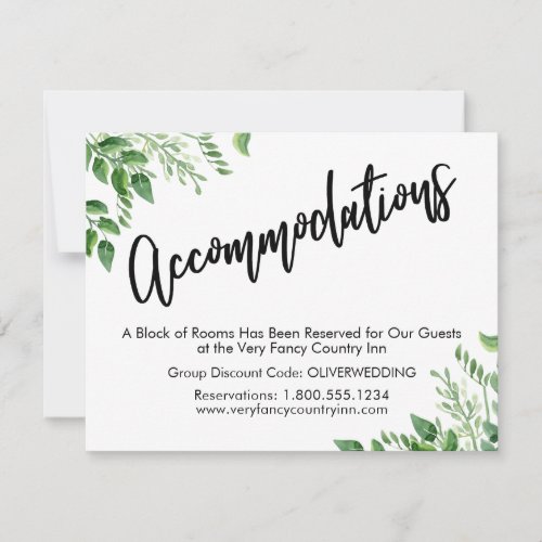 Watercolor Greenery Wedding Accommodations Save The Date
