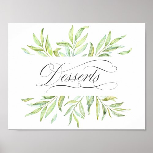 Watercolor Greenery Wedding Desert Signage Poster