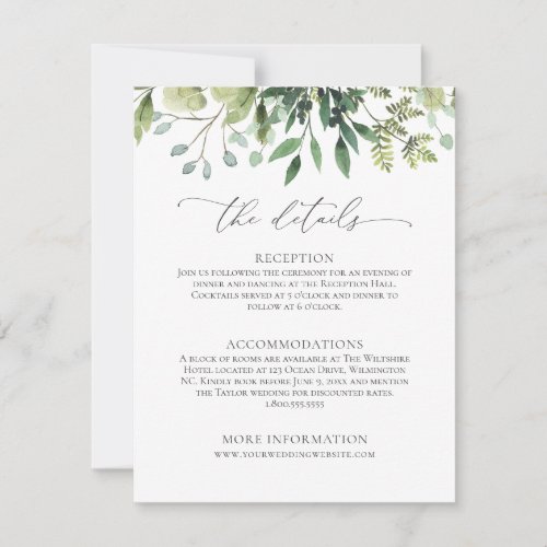 Watercolor Greenery Wedding Details Enclosure Card