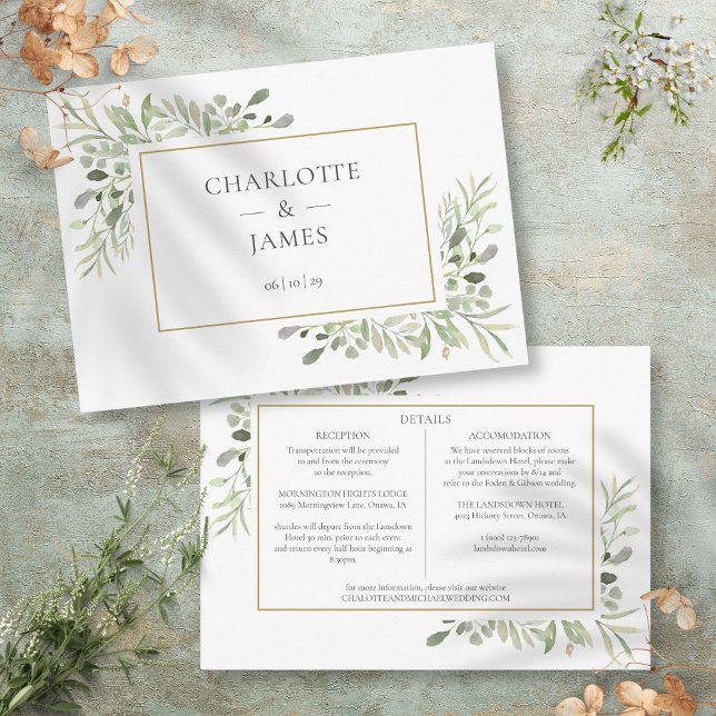Watercolor Greenery Wedding Details Information Enclosure Card (Watercolor Greenery Wedding Details Information Enclosure Card)