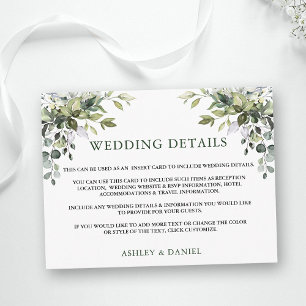 Watercolor Greenery Wedding Details Insert Card