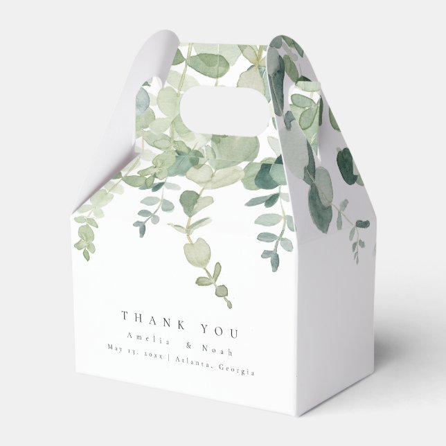 Watercolor Greenery Wedding  Favor Boxes (Front Side)