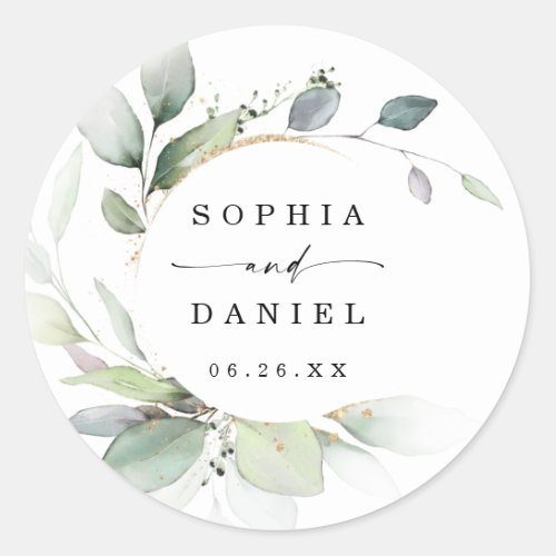 Watercolor Greenery Wedding Favors Classic Round Sticker