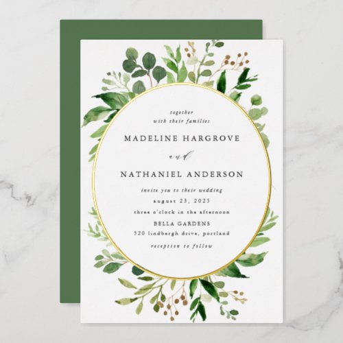 Watercolor Greenery Wedding Foil Invitation