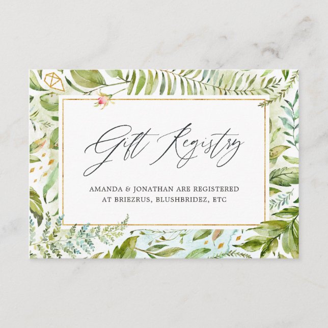 Watercolor Greenery Wedding Gift Registry Enclosure Card (Front)