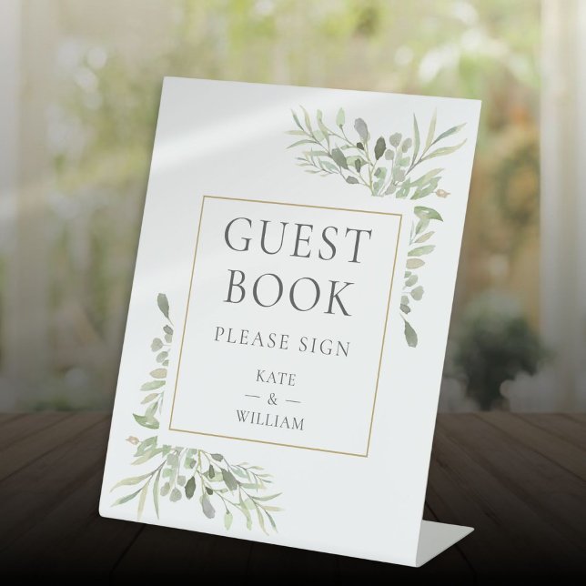 Watercolor Greenery Wedding Guest Book Pedestal Sign (Watercolor Greenery Wedding Guest Book Pedestal Sign)