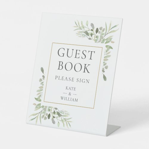 Watercolor Greenery Wedding Guest Book Pedestal Sign