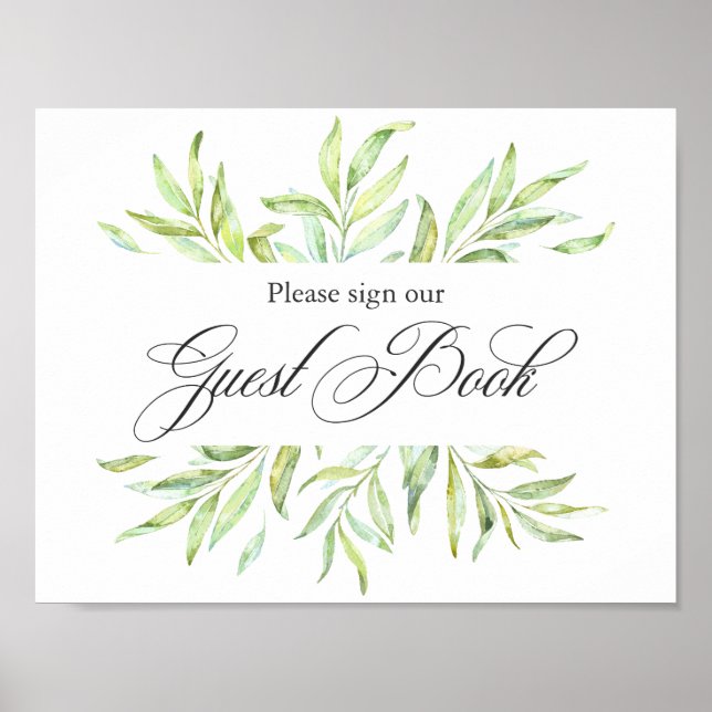 Watercolor Greenery Wedding Guest Book Signage (Front)