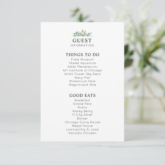 Watercolor Greenery Wedding Guest Enclosure Card (Standing Front)