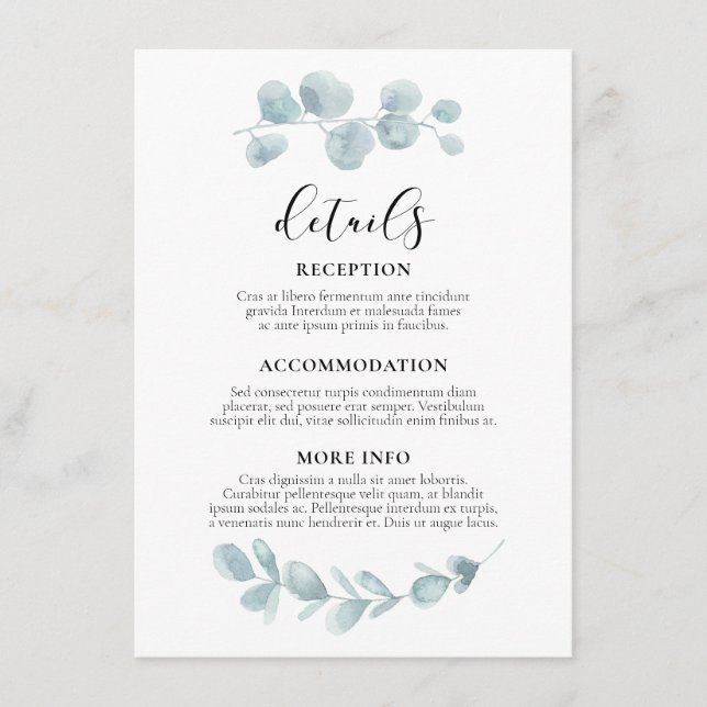 Watercolor greenery wedding guest information enclosure card (Front)