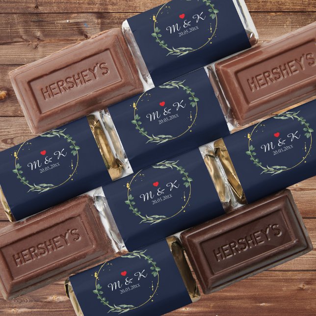 Watercolor Greenery Wedding  Hershey's Miniatures (Watercolor Greenery Wedding Hershey's Miniatures with Navy Blue Wrapper)